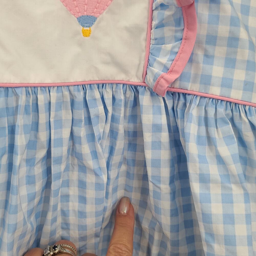 Eleanor Rose embroidered hot air balloon girl Adalyn gingham top Size 6-7 ruffle - Picture 5 of 7